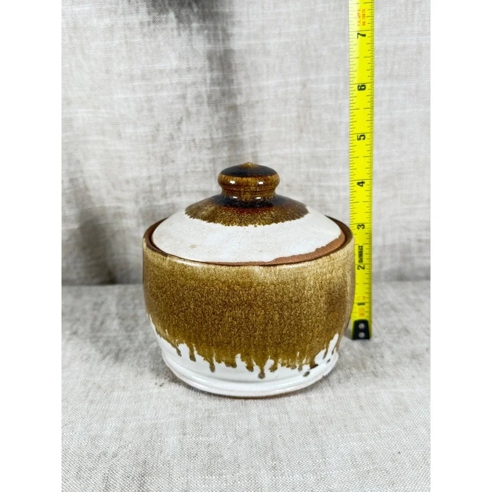 Jack Pott Studio Pottery Sugar Bowl Brown Good Vintage Drip Glaze Jar